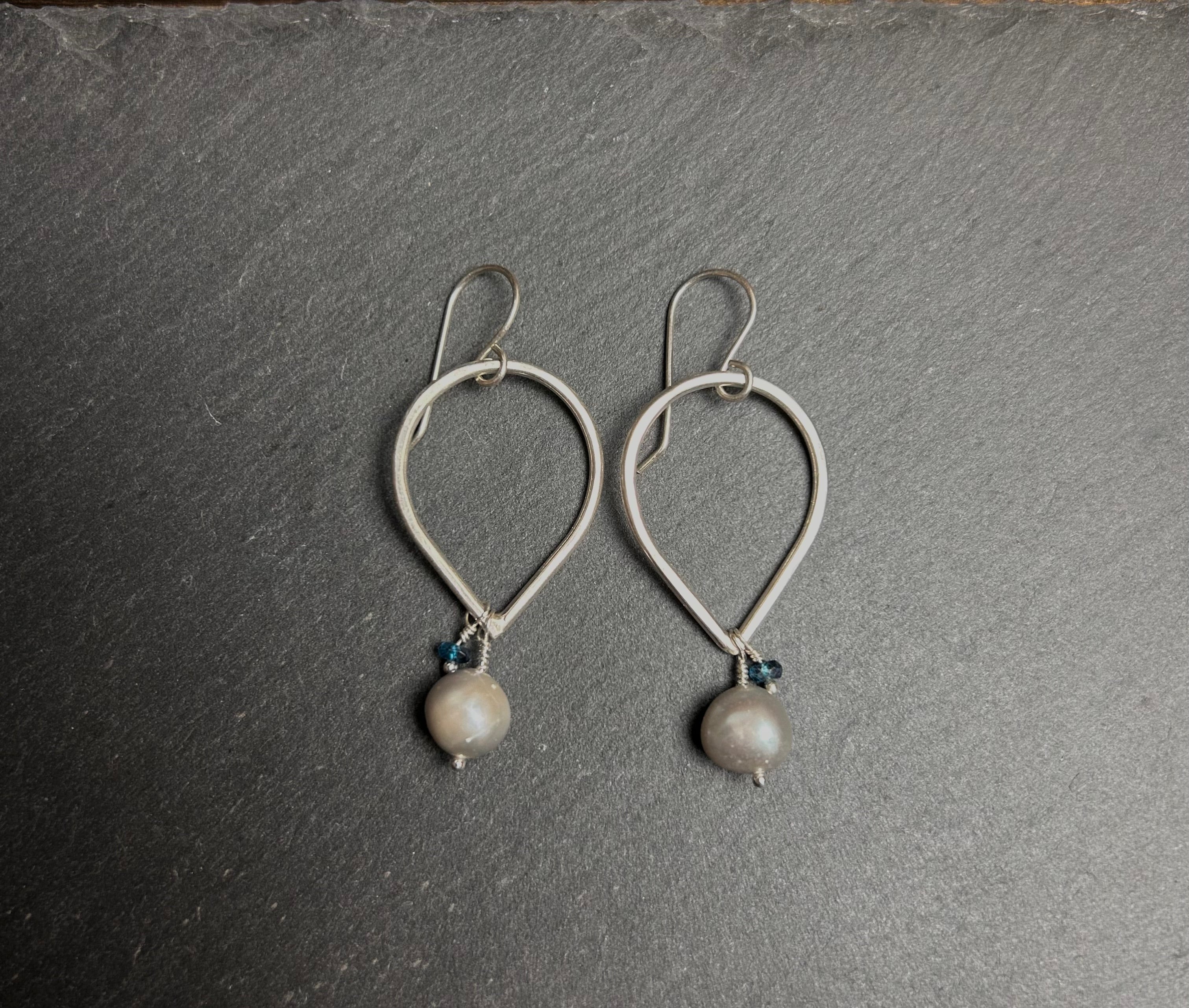 Silver Pearl and Topaz Dangles