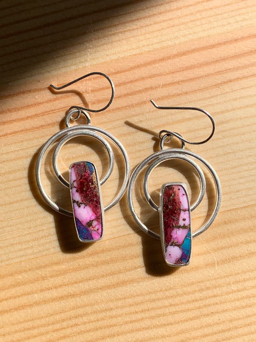 Sterling Silver & Spiny Oyster Turquoise Hoops