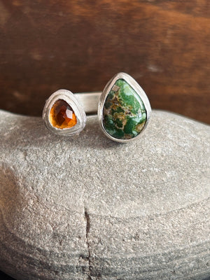 Sonora Gold Turquoise and Citrine Double Stone Ring