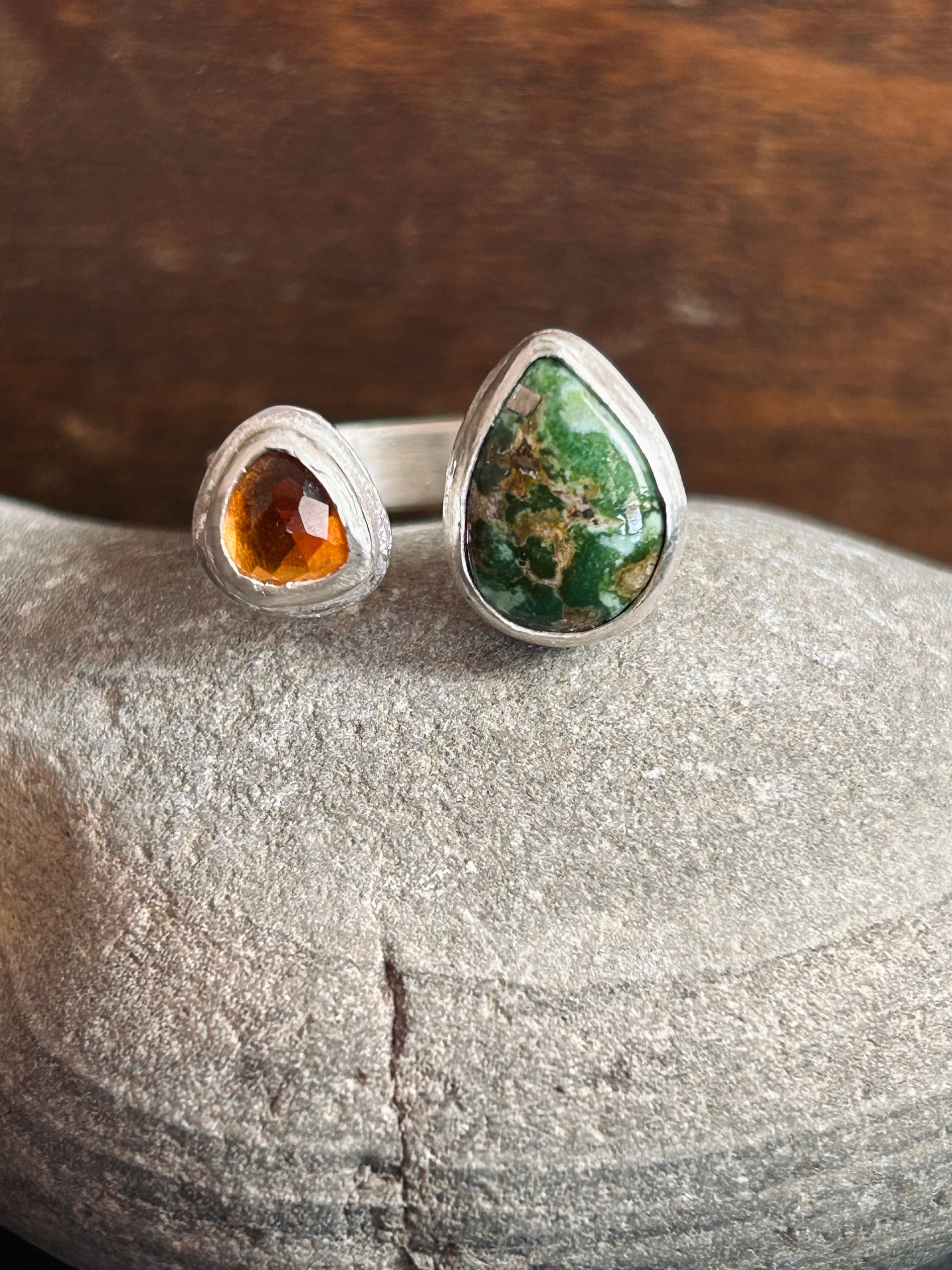 Sonora Gold Turquoise and Citrine Double Stone Ring
