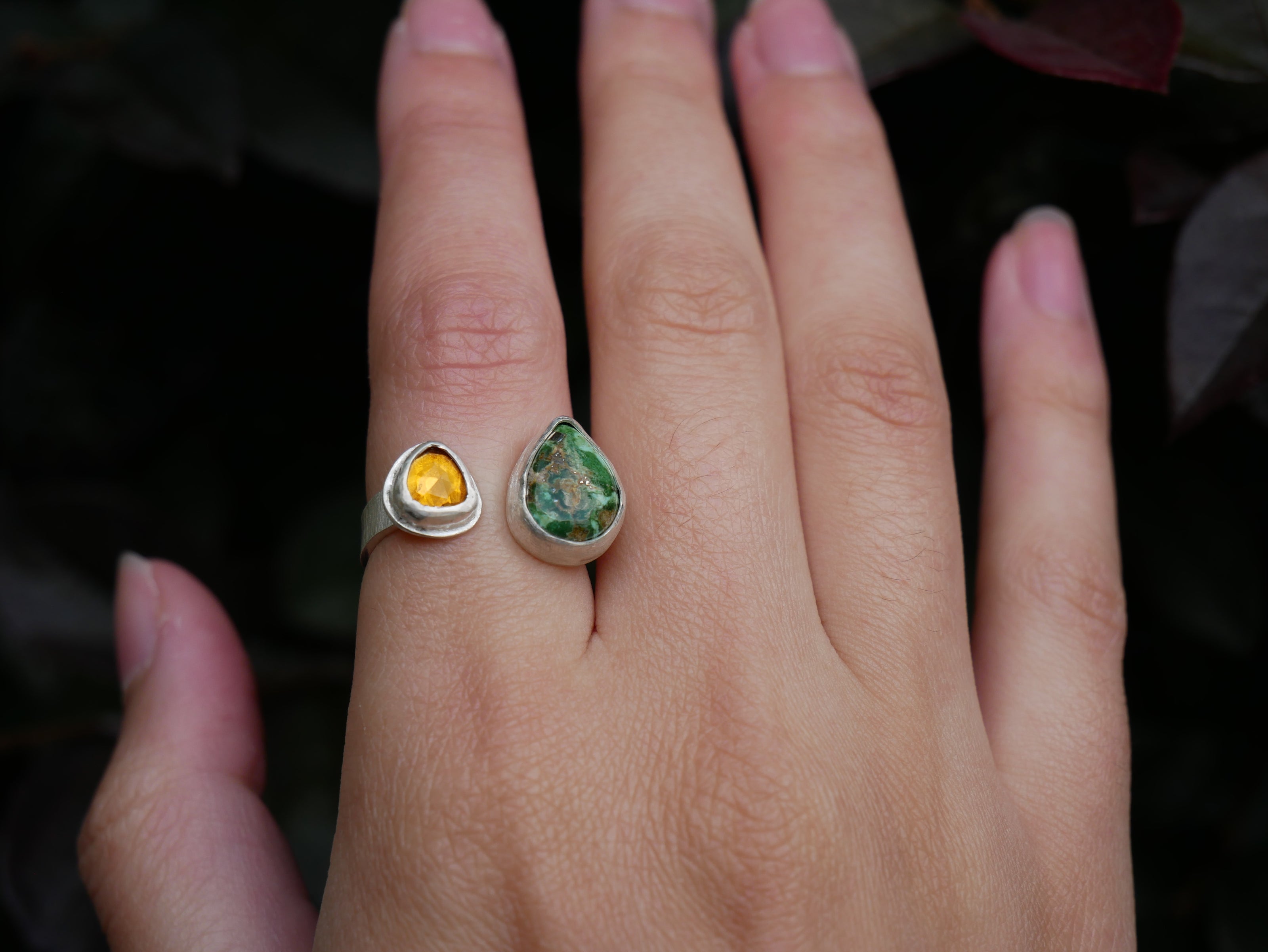 Sonora Gold Turquoise and Citrine Double Stone Ring