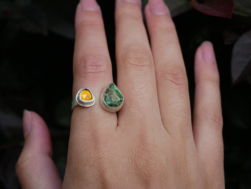 Sonora Gold Turquoise and Citrine Double Stone Ring