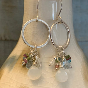 Silver and Moonstone Cluster Dangles