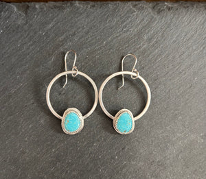 Kingman Turquoise and Silver Hoops