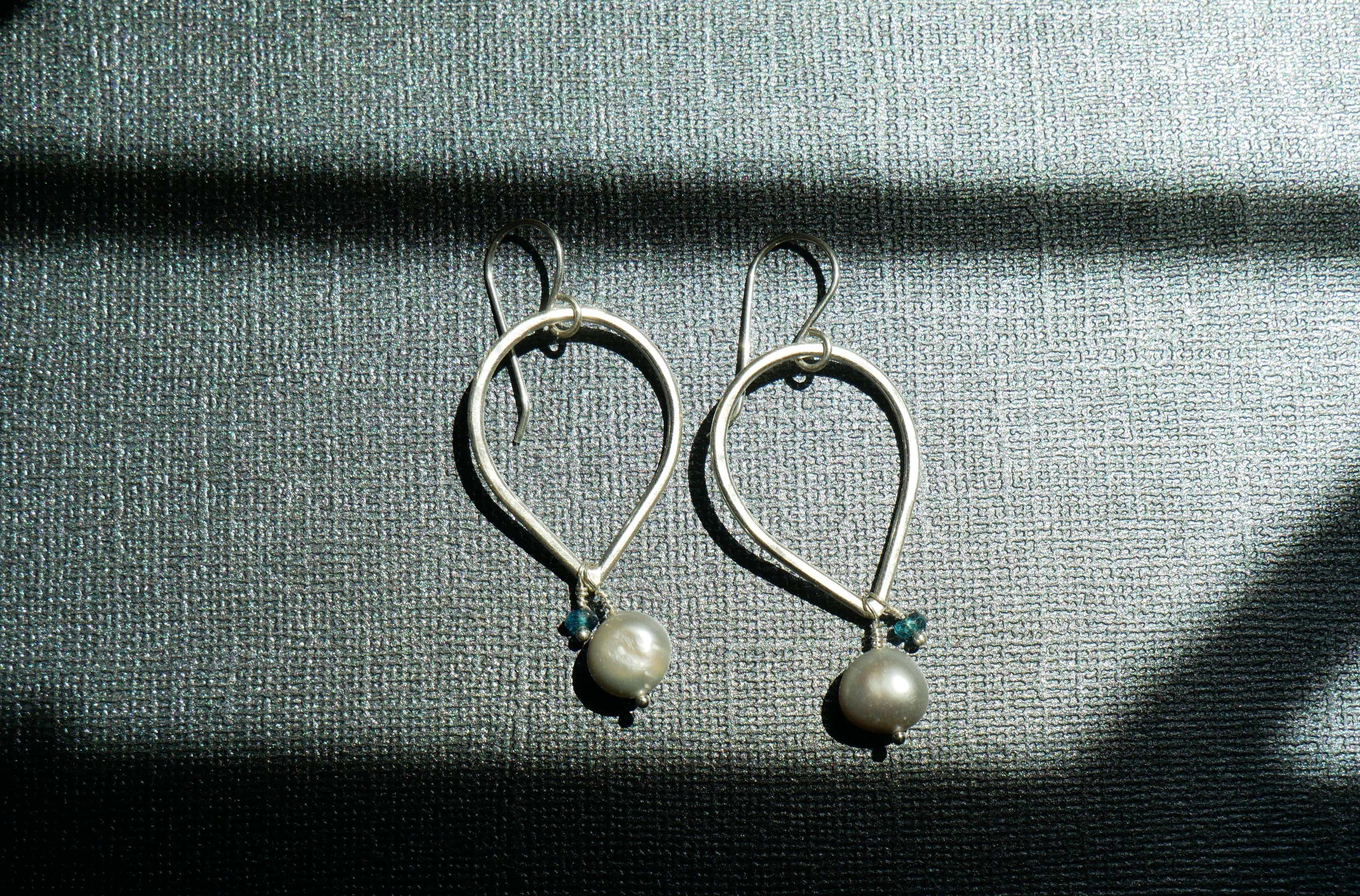 Silver Pearl and Topaz Dangles