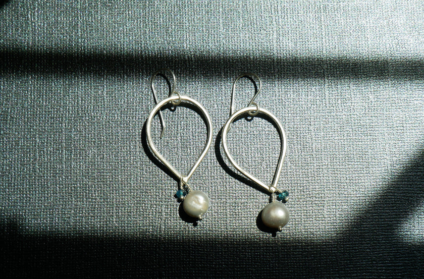 Silver Pearl and Topaz Dangles
