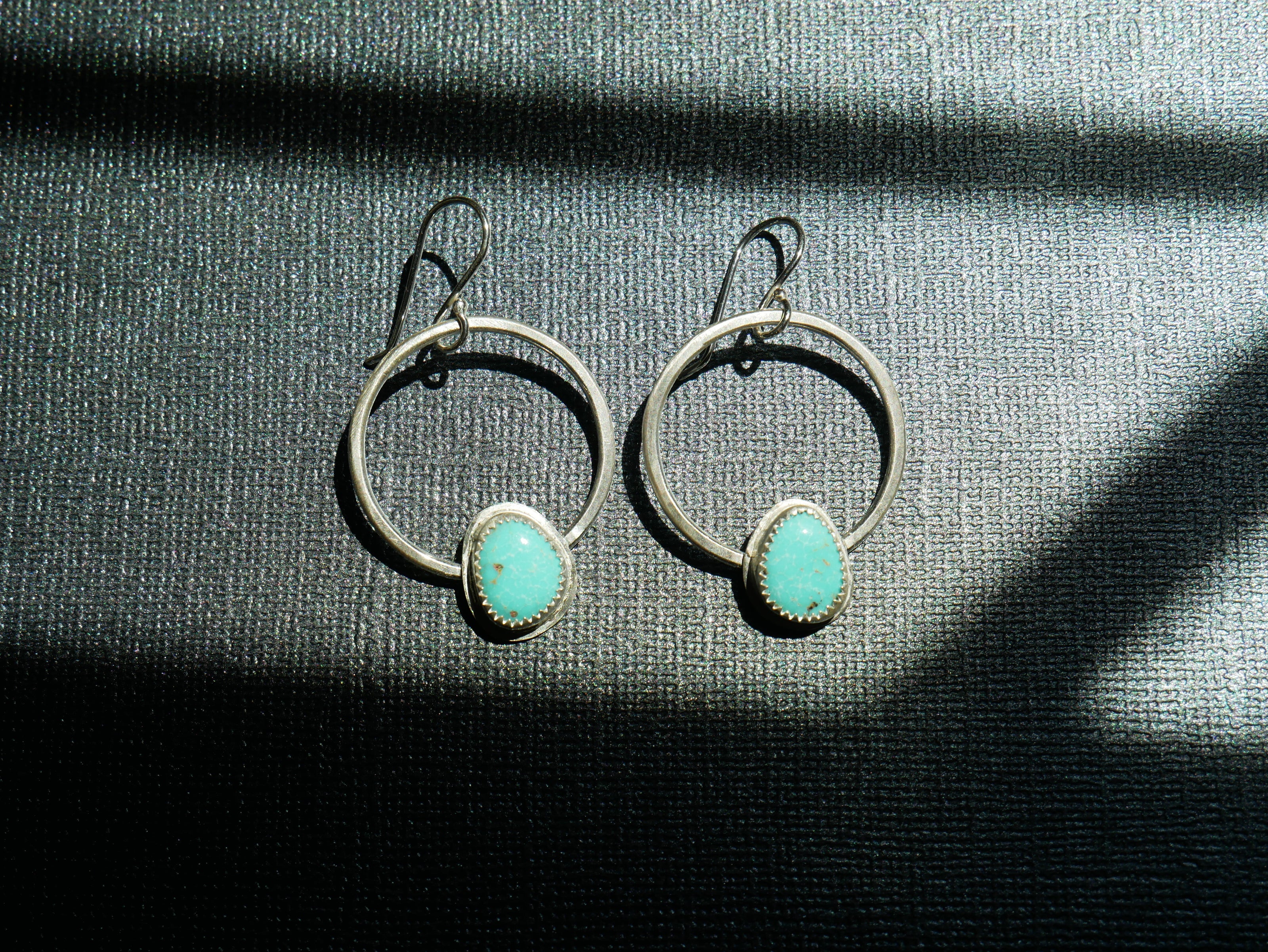 Kingman Turquoise and Silver Hoops