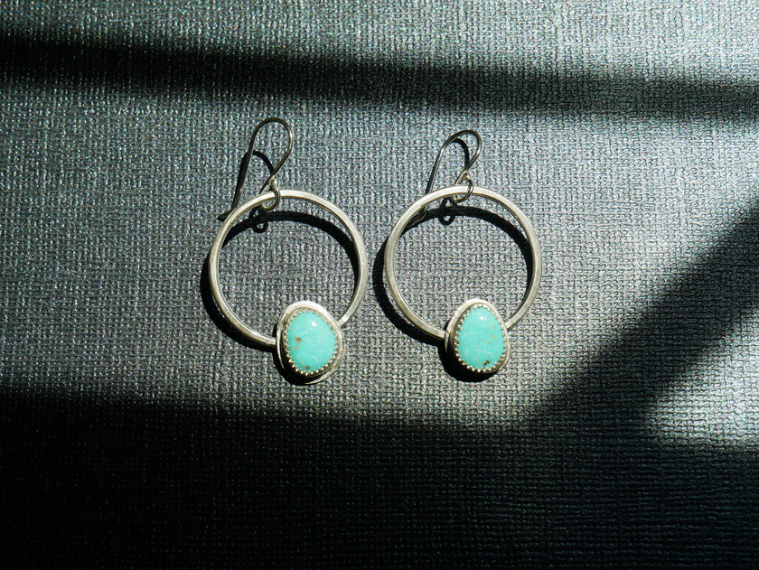 Kingman Turquoise and Silver Hoops