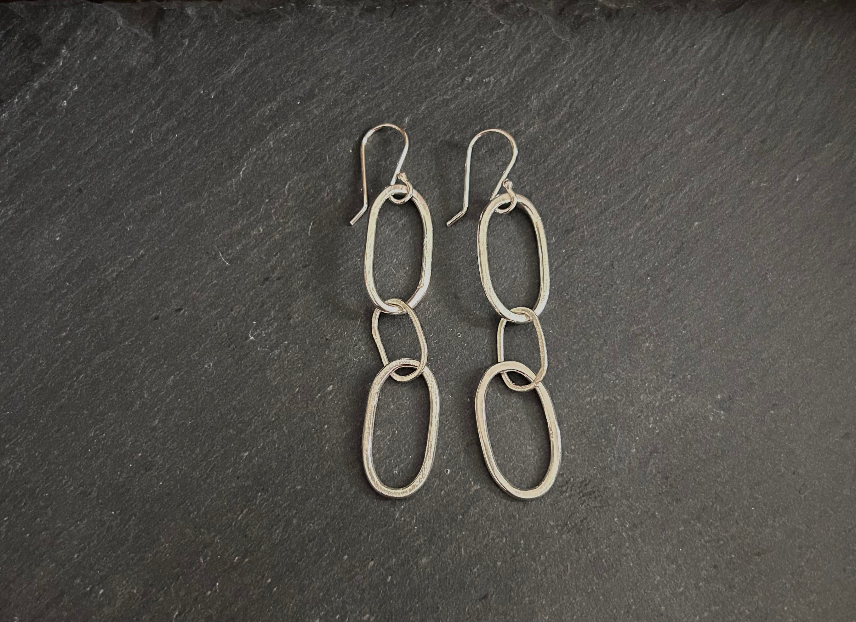 Triple Oval Silver Dangle Earrings
