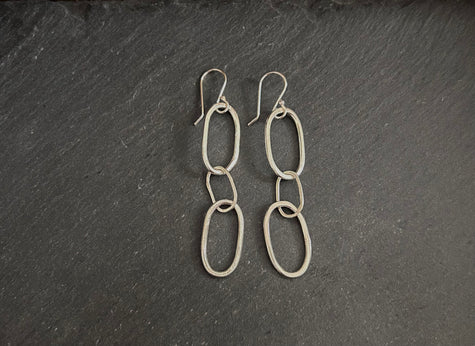 Triple Oval Silver Dangle Earrings