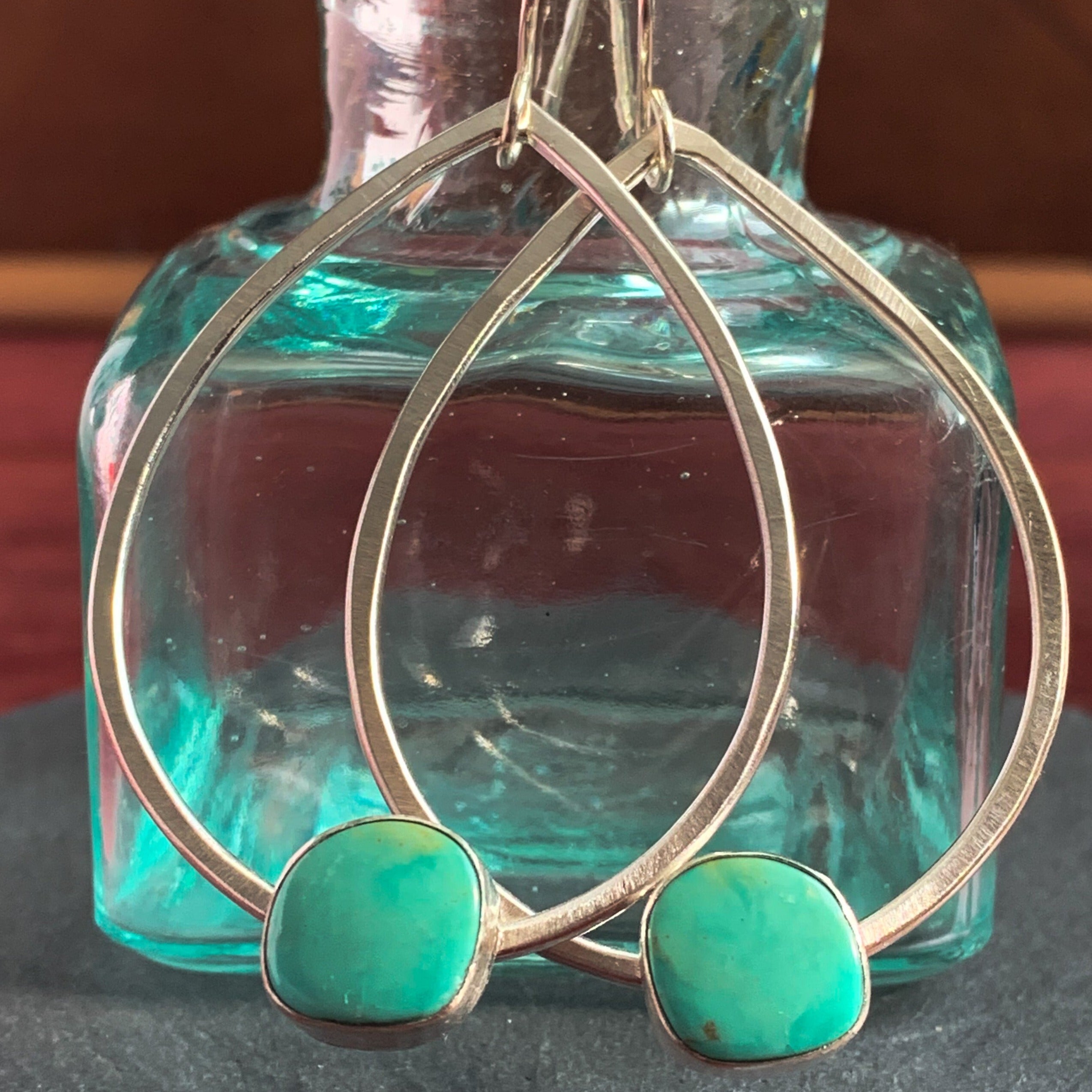 Large Sterling Silver and Kingman Turquoise Earrings