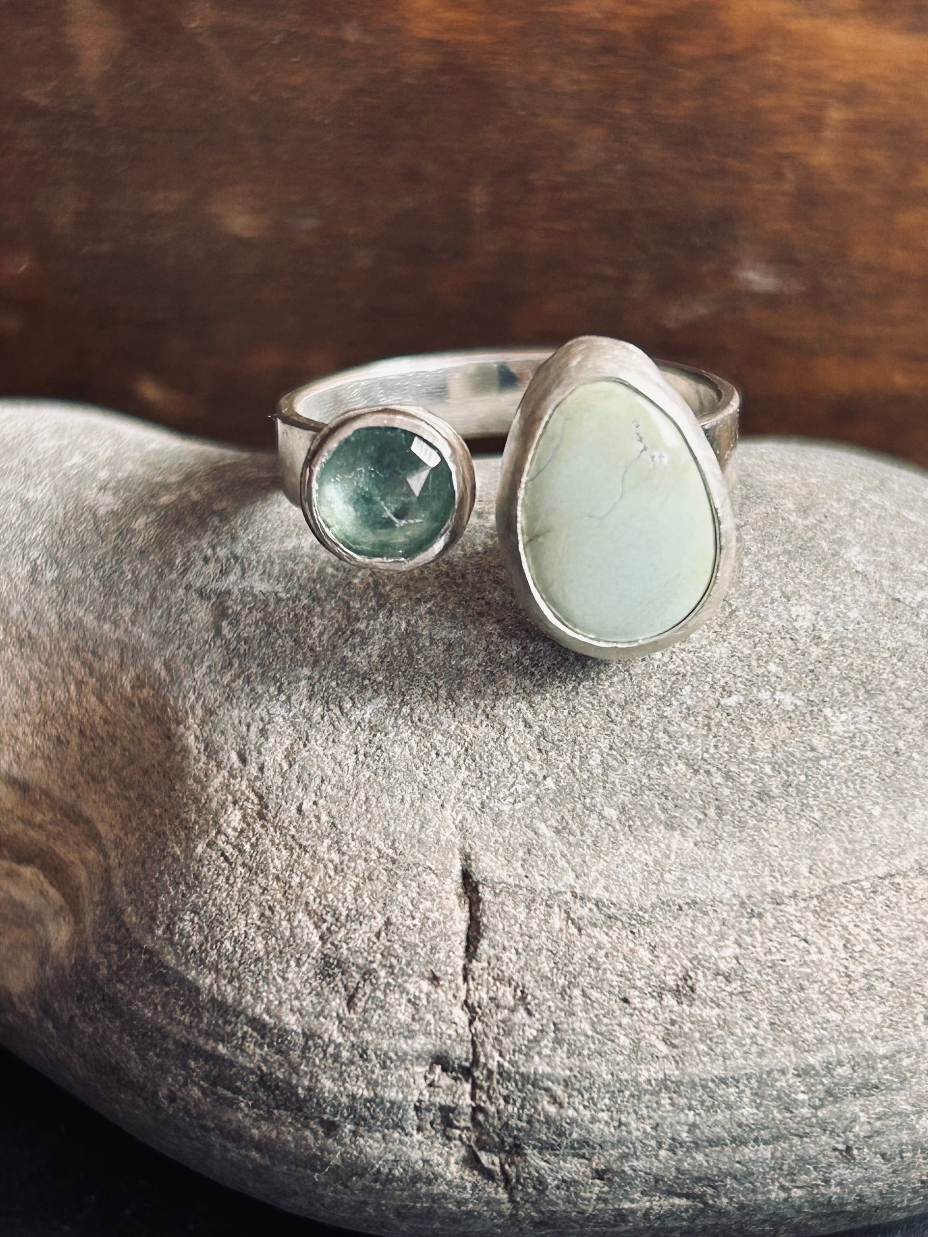 Variscite and Green Kyanite Double Ring