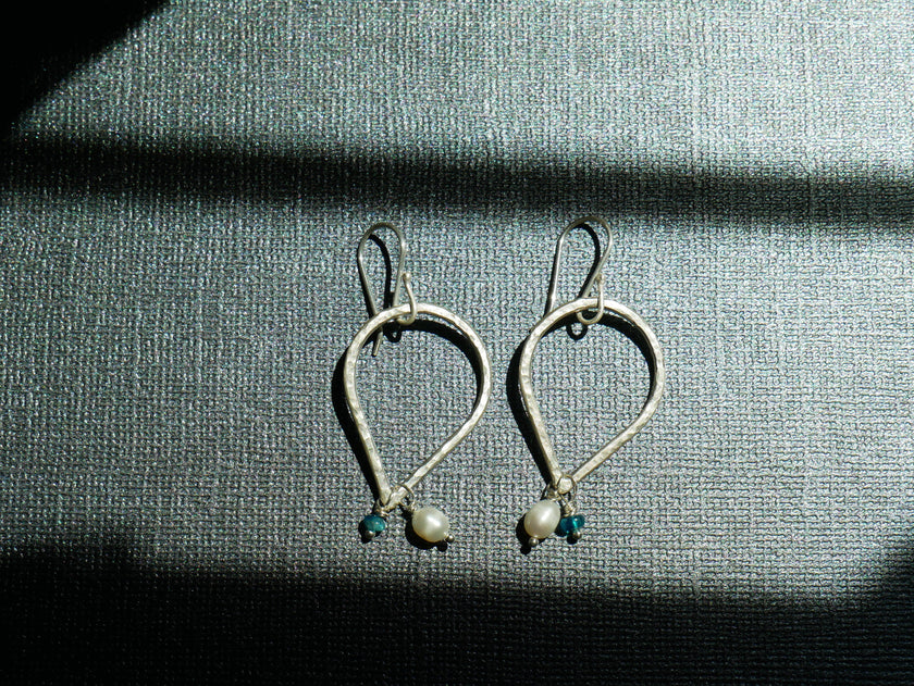 Silver, White Pearl and Topaz Dangles