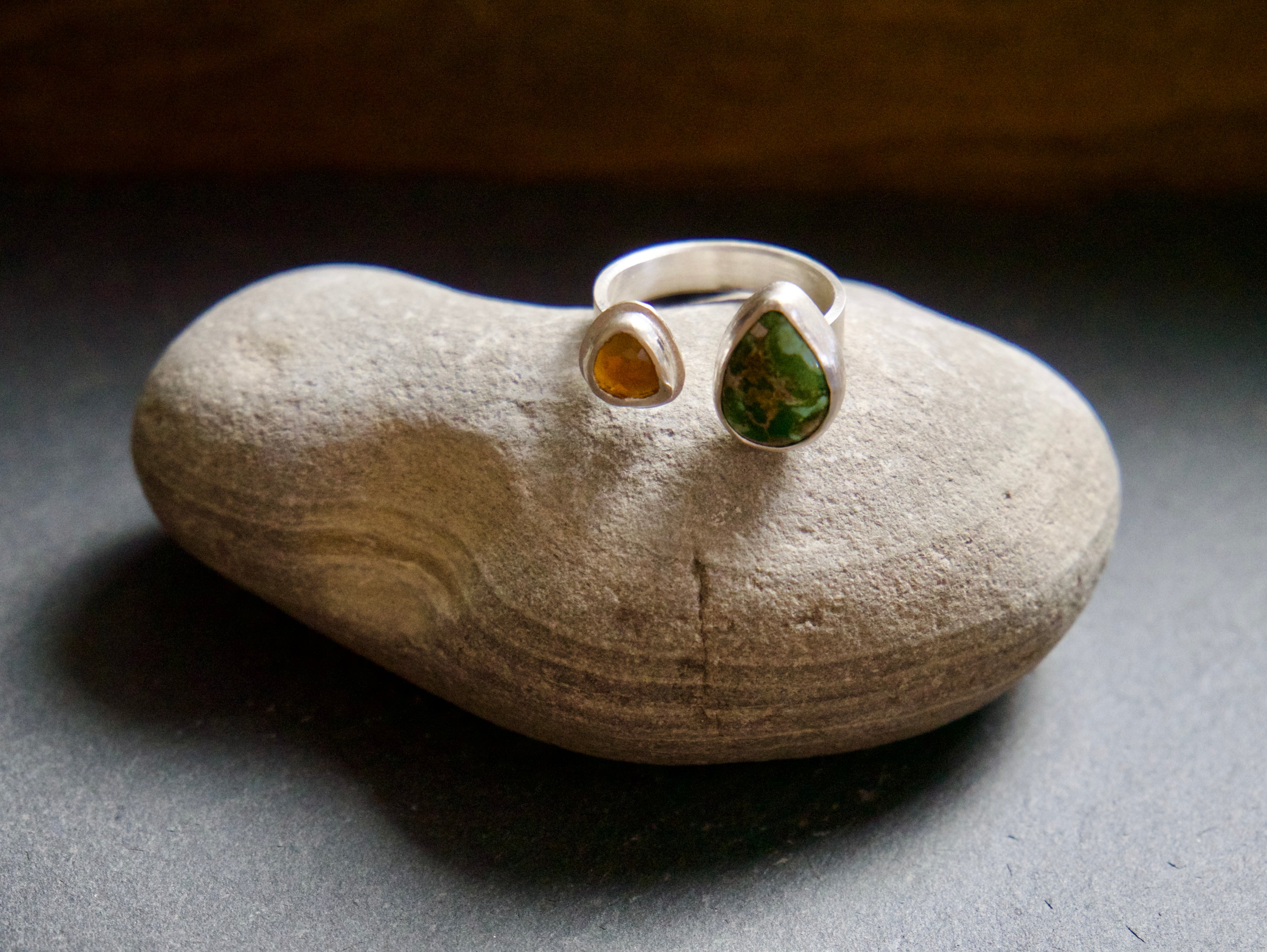 Sonora Gold Turquoise and Citrine Double Stone Ring