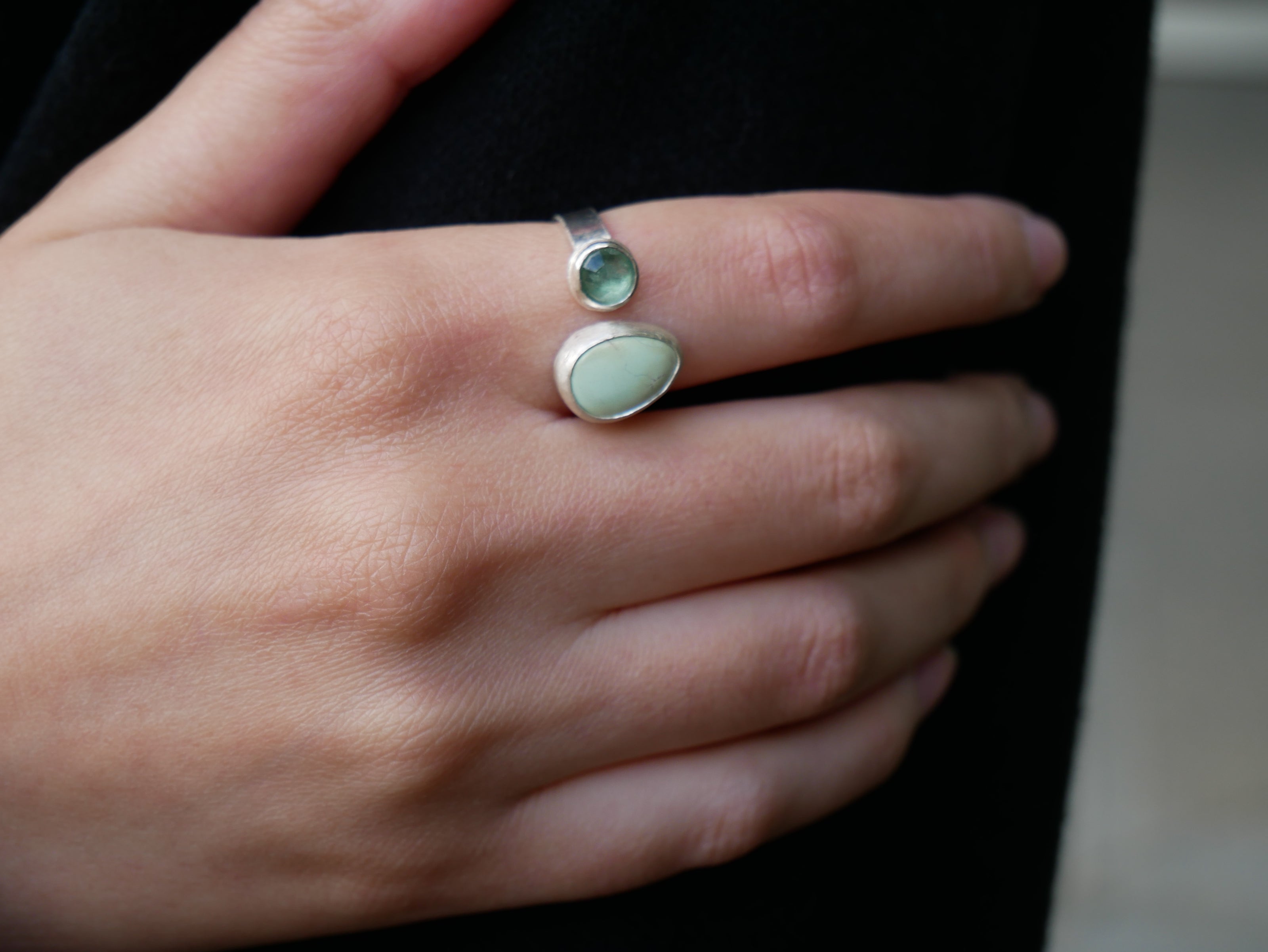 Variscite and Green Kyanite Double Ring