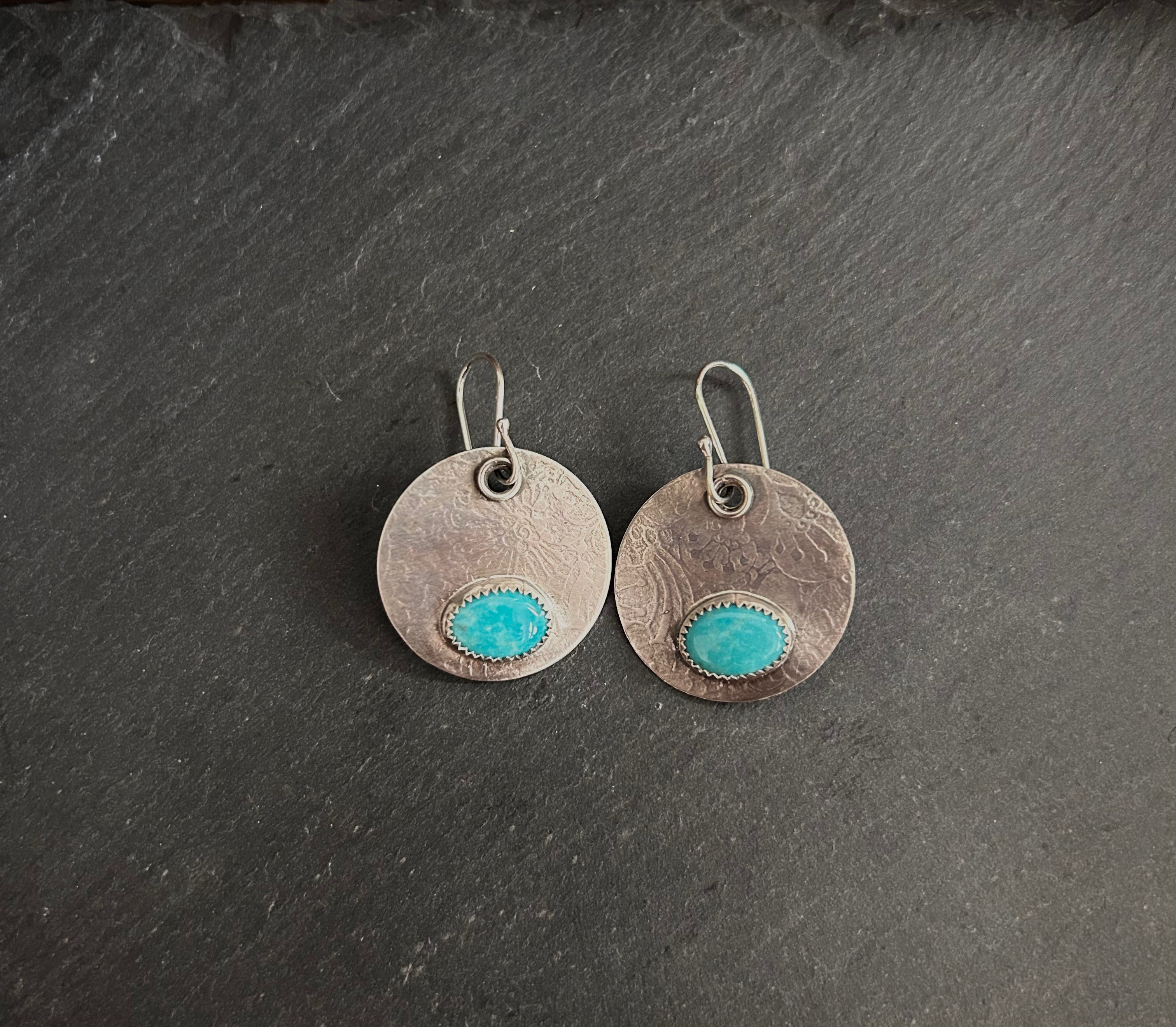 Turquoise and Silver Disk Earrings