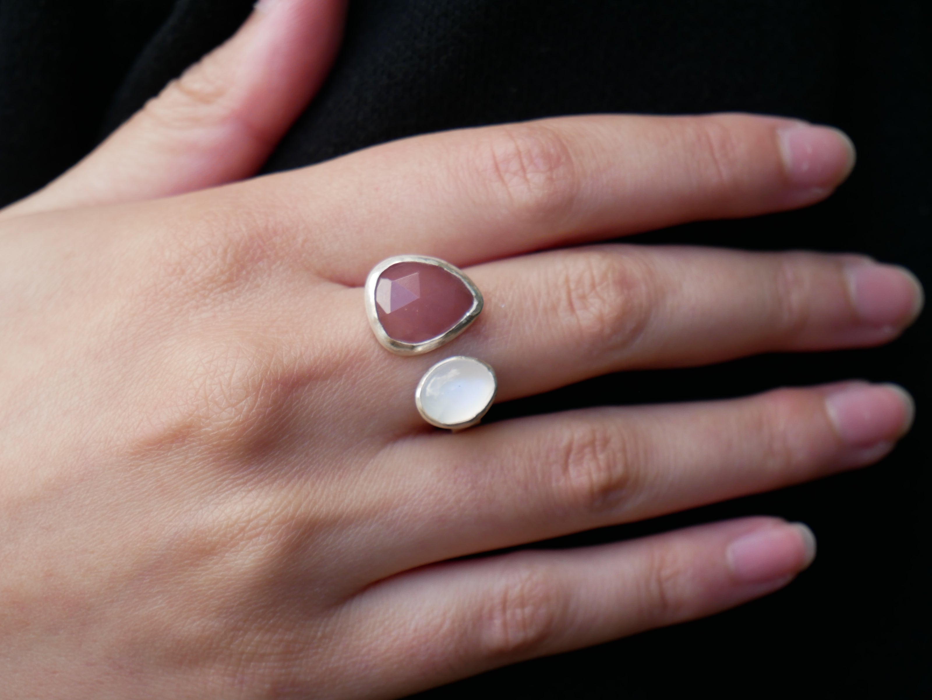 Pink Sapphire and Moonstone Double Stone Ring