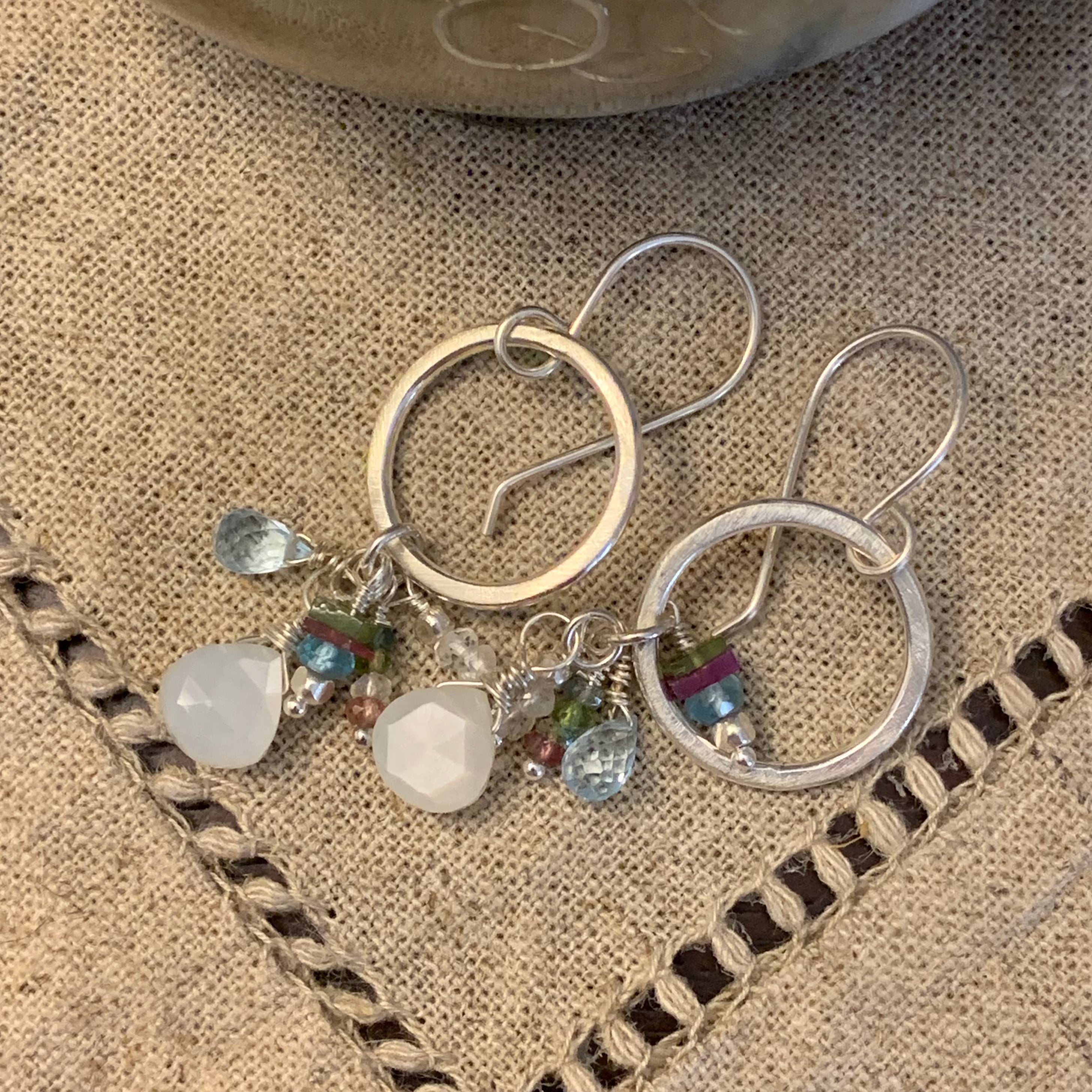 Silver and Moonstone Cluster Dangles