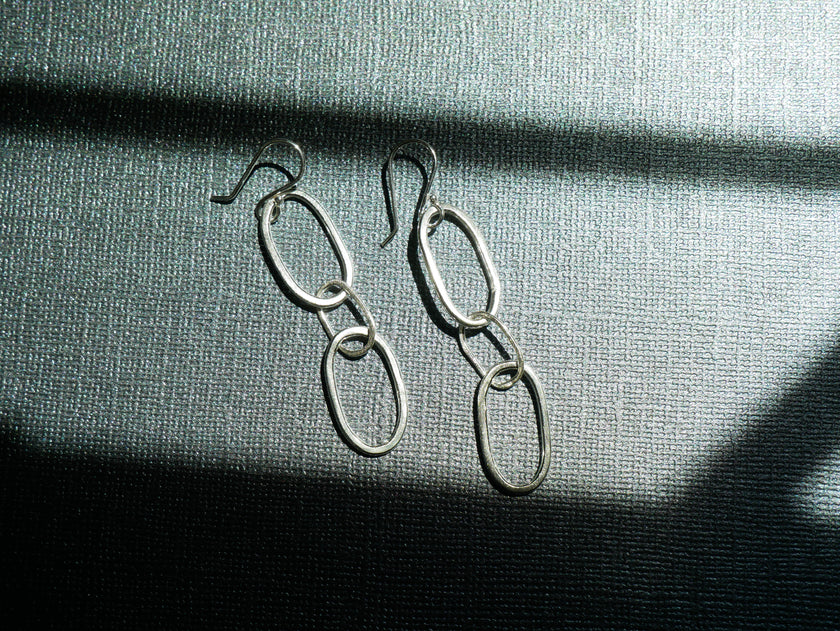 Triple Oval Silver Dangle Earrings