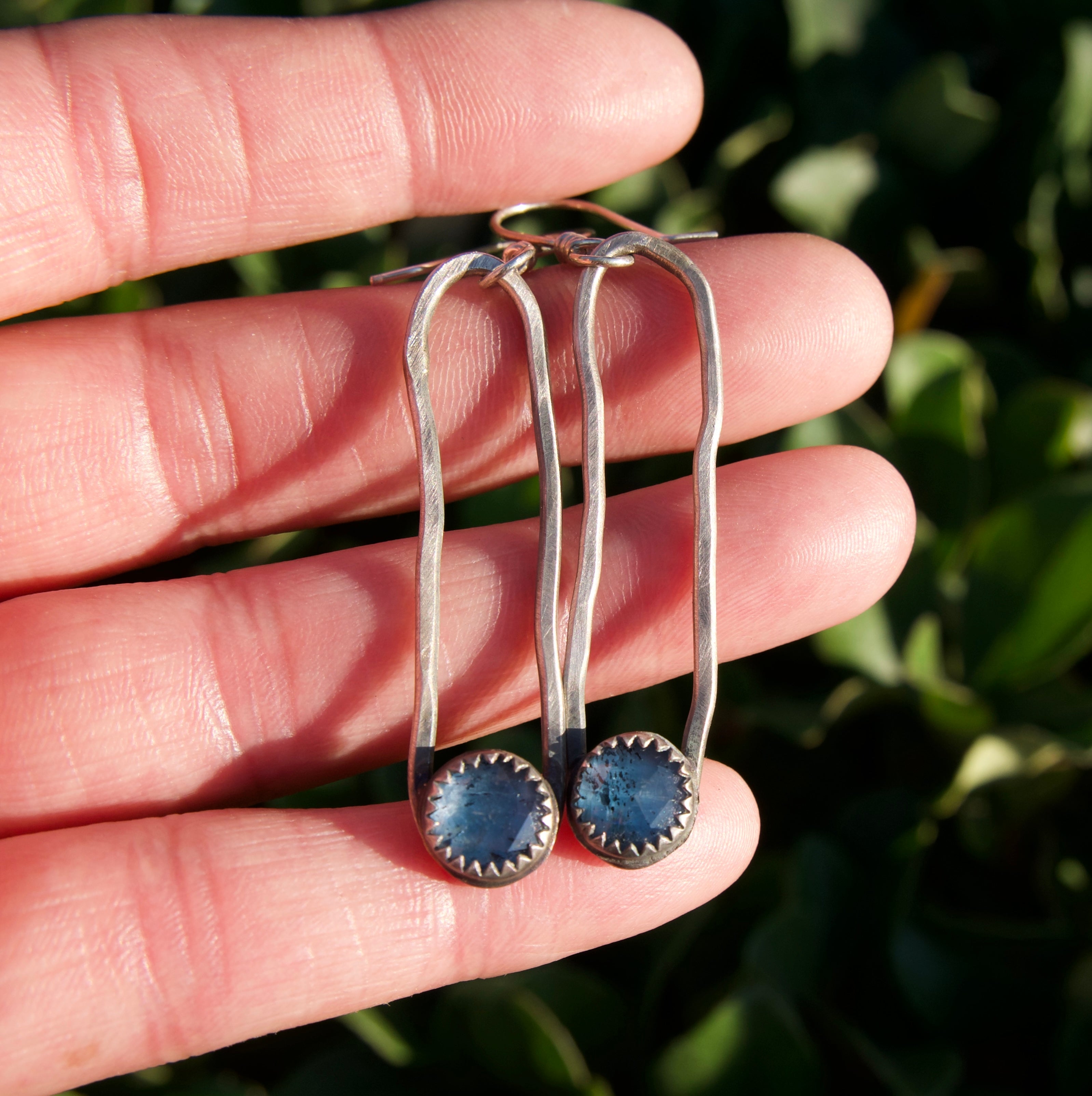 Oblong Sterling and Moss Kyanite Dangles