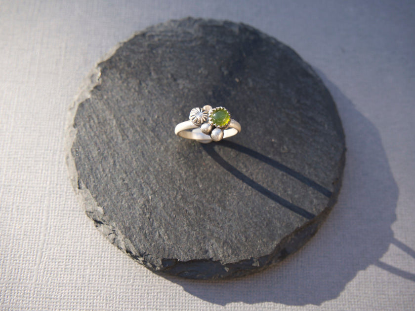 Small Green Tourmaline Cluster Ring - size 8.5