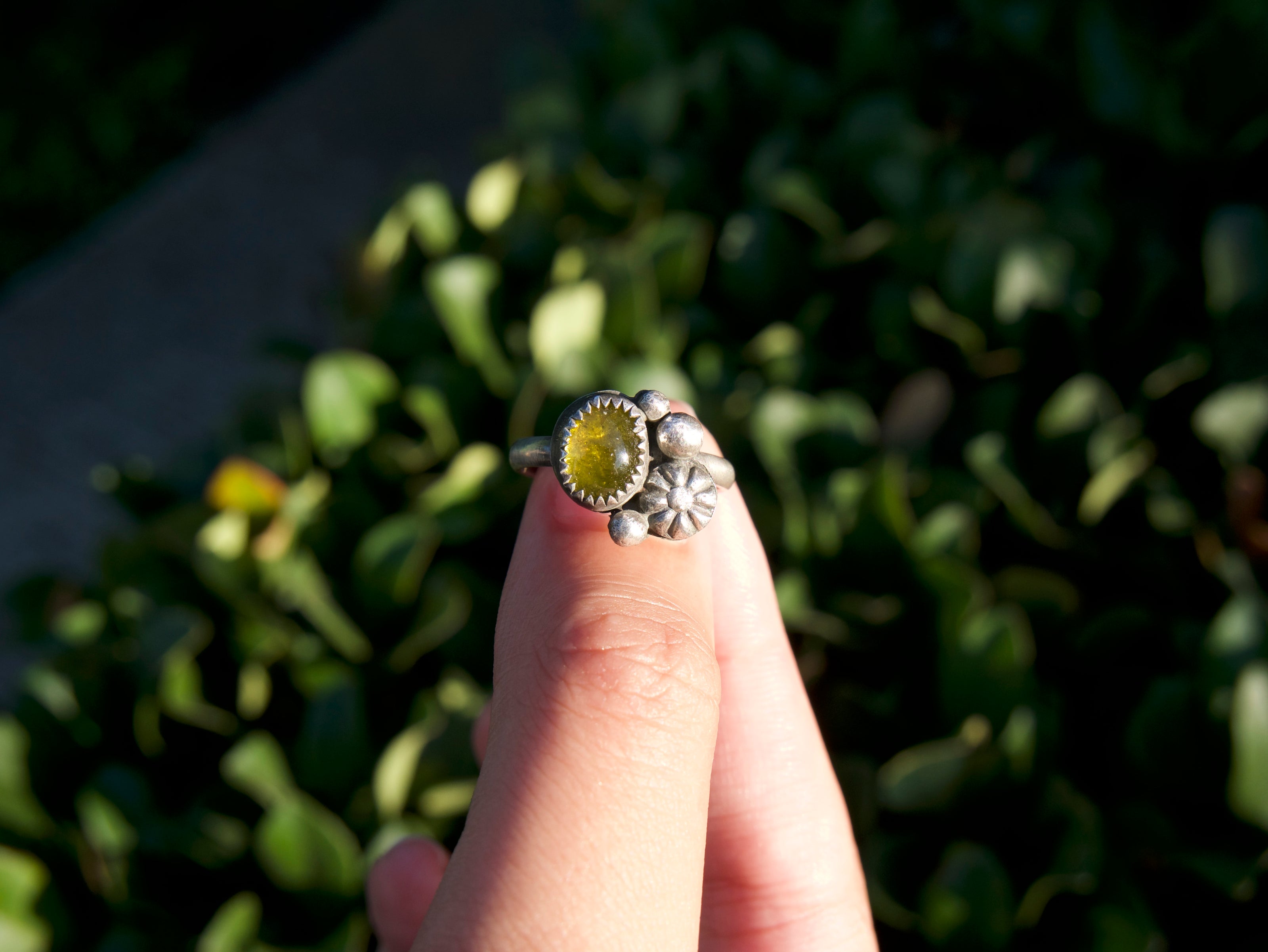 Green Tourmaline Cluster Ring - size 6.75