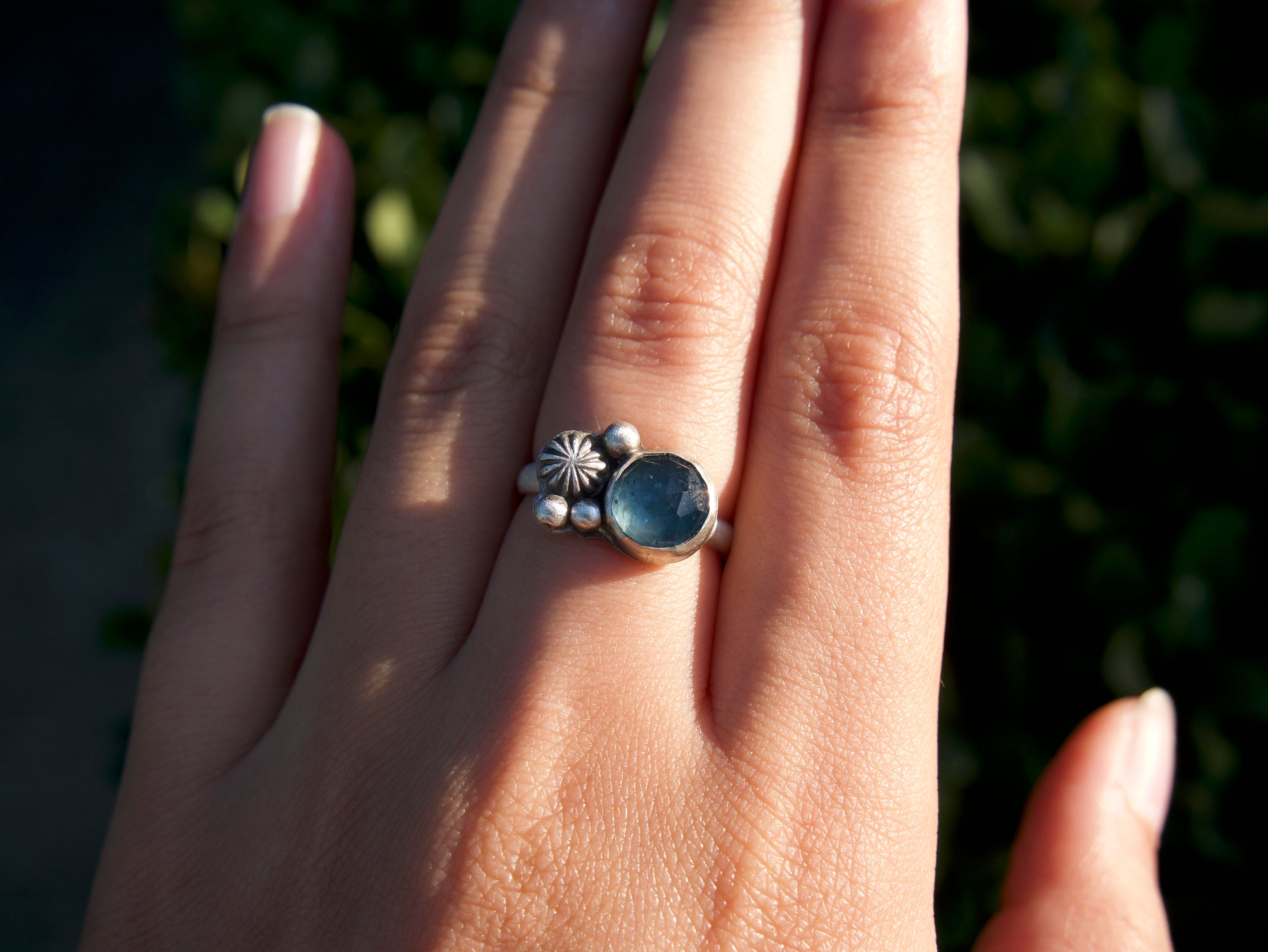 Blue Kyanite Cluster Ring - size 6.25