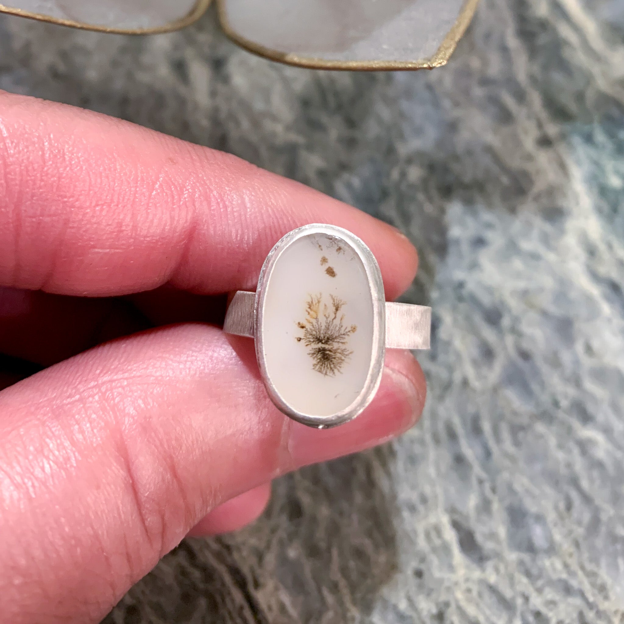 Dendritic Agate Ring - size 7.75